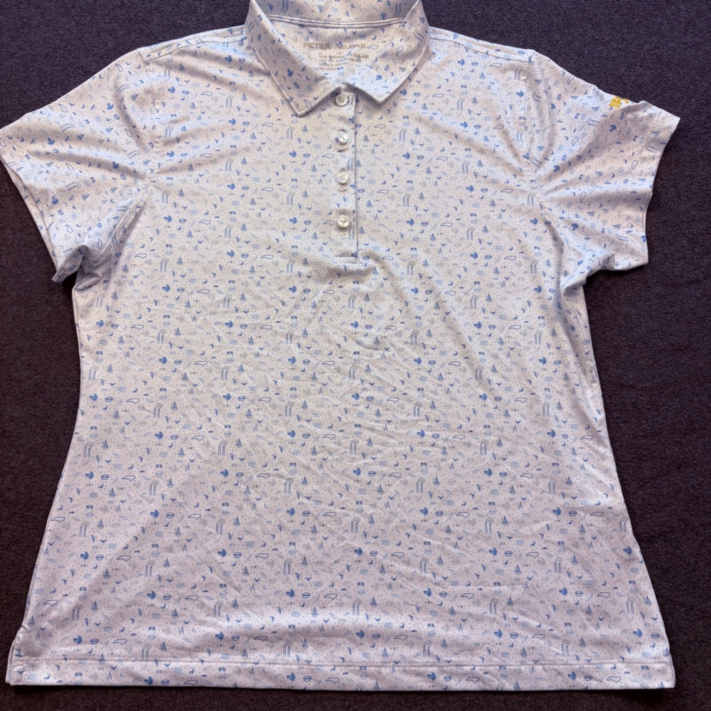 Peter Millar Womens RJR 150th Anniversary Polo Shirt White Blue NC Print Large